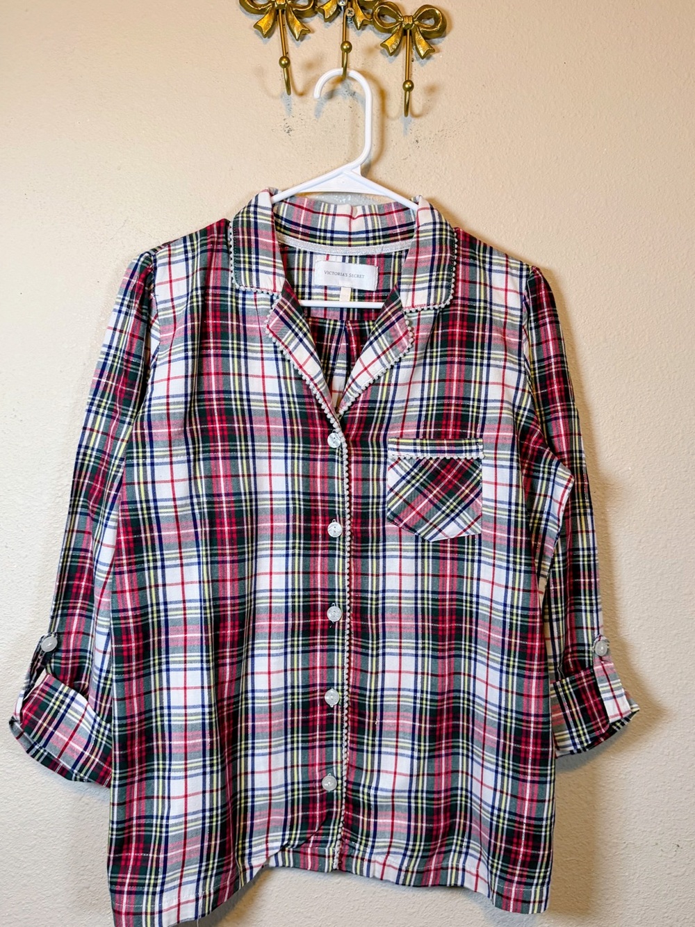 Victoria's Secret Red, White & Classic Colors. Plaid Button-Front Shirt. Size M
